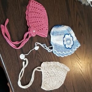 Handcrafted Crochet Kids Bonnet Set - Pink, Blue, Cream